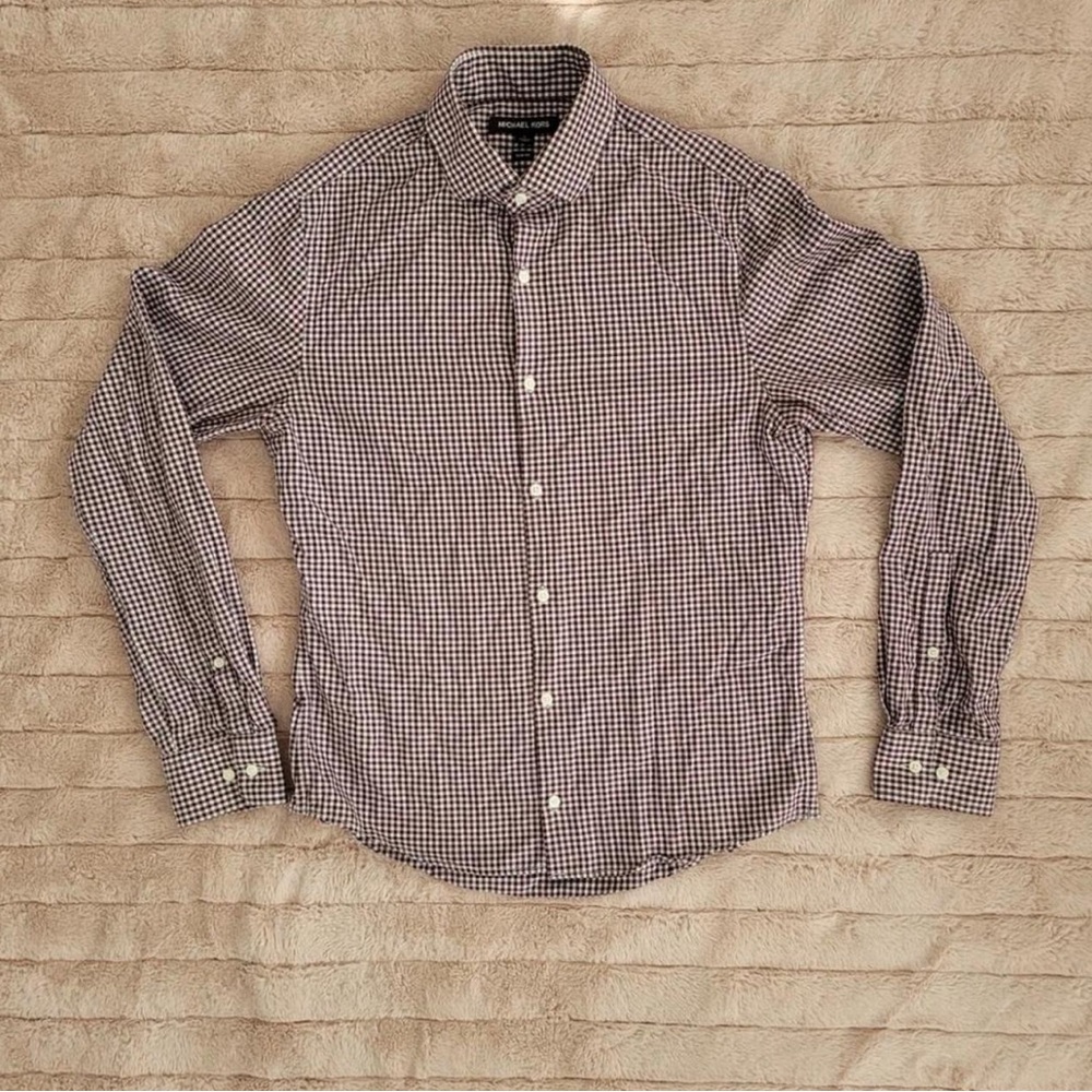Michael Kors Men's Gingham Shirt‎ - Burgundy Tone and White